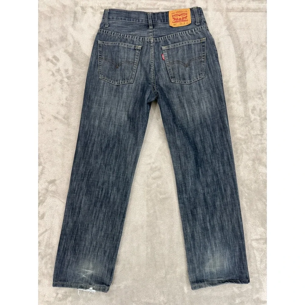 Levis 505 Jeans Boys 28x30 16 Regular Youth Blue Straight Dark Wash‎ Stained